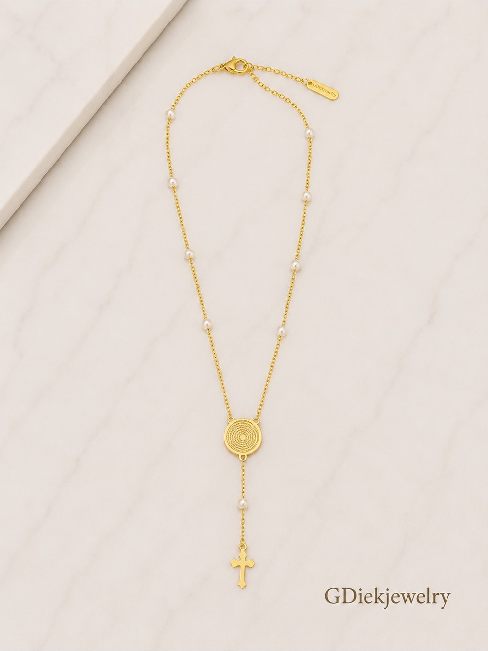 Goldfilled  Pearl Rosary-Style Cross Necklace